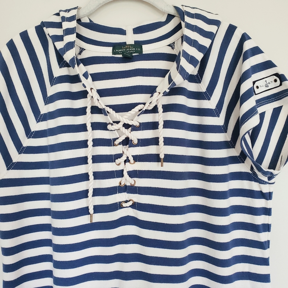 Lauren Ralph Lauren Nautical Stripe Terri Cotton Dress With Hood XL - Picture 2 of 6